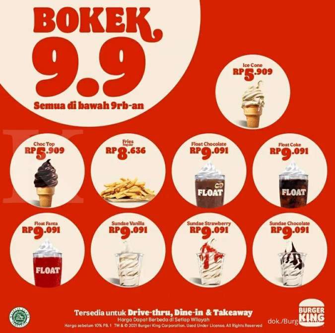 Promo Burger King Spesial 9.9, Ada Menu Bokek Serba Rp 9.000 se-Indonesia