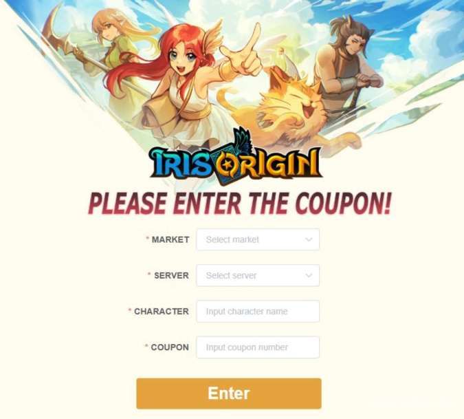 Tampilan laman penukaran kode redeem Iris Origin SEA