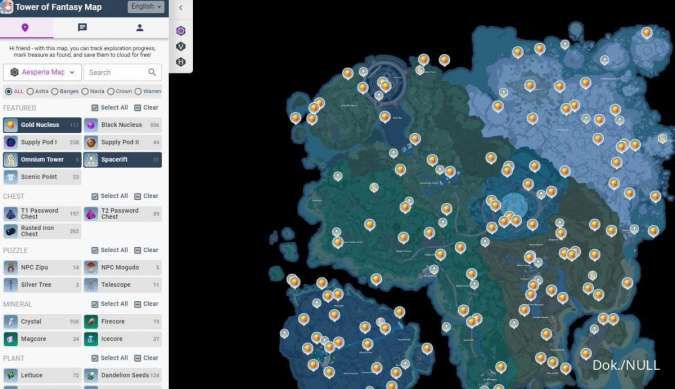 map interaktif Tower of Fantasy