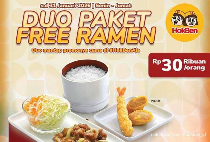Promo HokBen Duo Paket Free Ramen Mulai Rp 30.000-an Per Orang Tiap Senin-Jumat