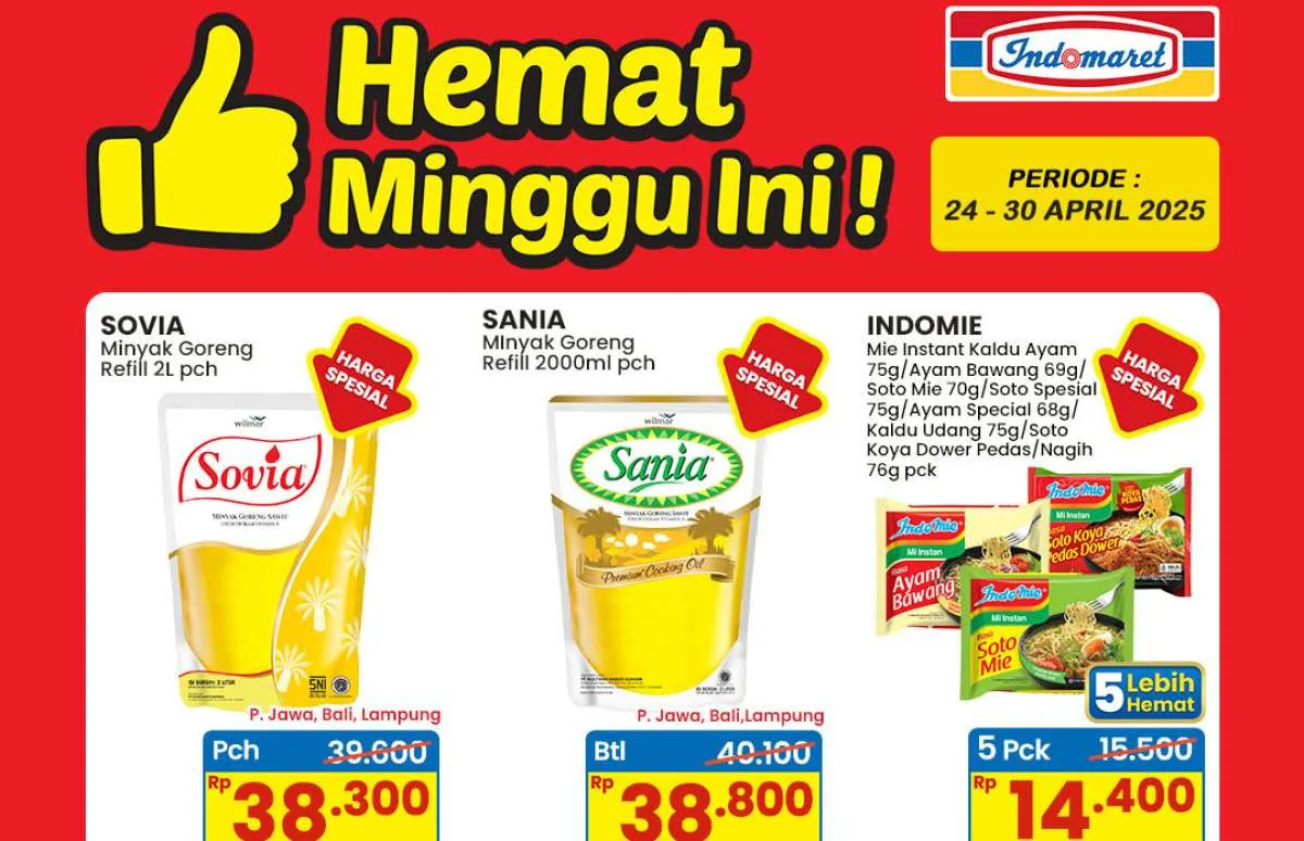 Promo Indomaret 24-30 April 2025 , Minyak Goreng Sovia dan Sania Harga Spesial