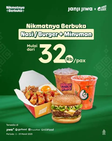 Promo Janji Jiwa Nasi atau Burger + Minuman