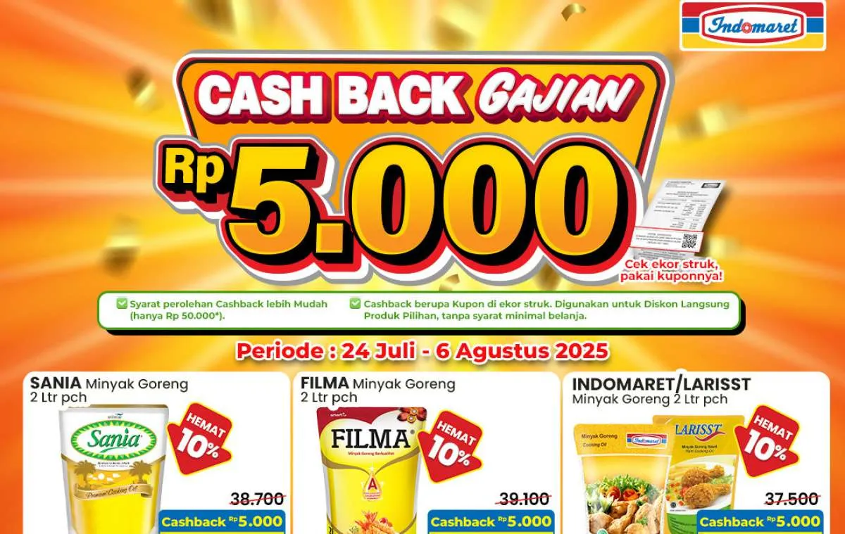 Promo Gajian Indomaret Juli 2025, Minyak Goreng & Deterjen Cashback Rp 5.000 