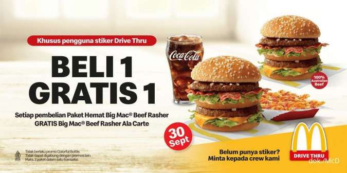 Khusus 1 Hari! Promo McD (30/9), Beli 1 Gratis 1 BigMac Beef Rasher via Drive Thru