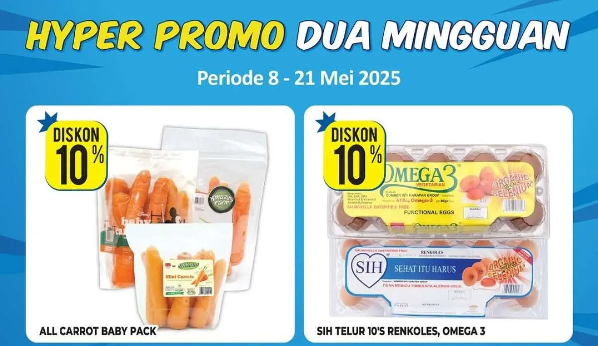Promo Hypermart Dua Mingguan hingga 21 Mei 2025, Wortel-Telur Ayam Kampung Diskon 10%