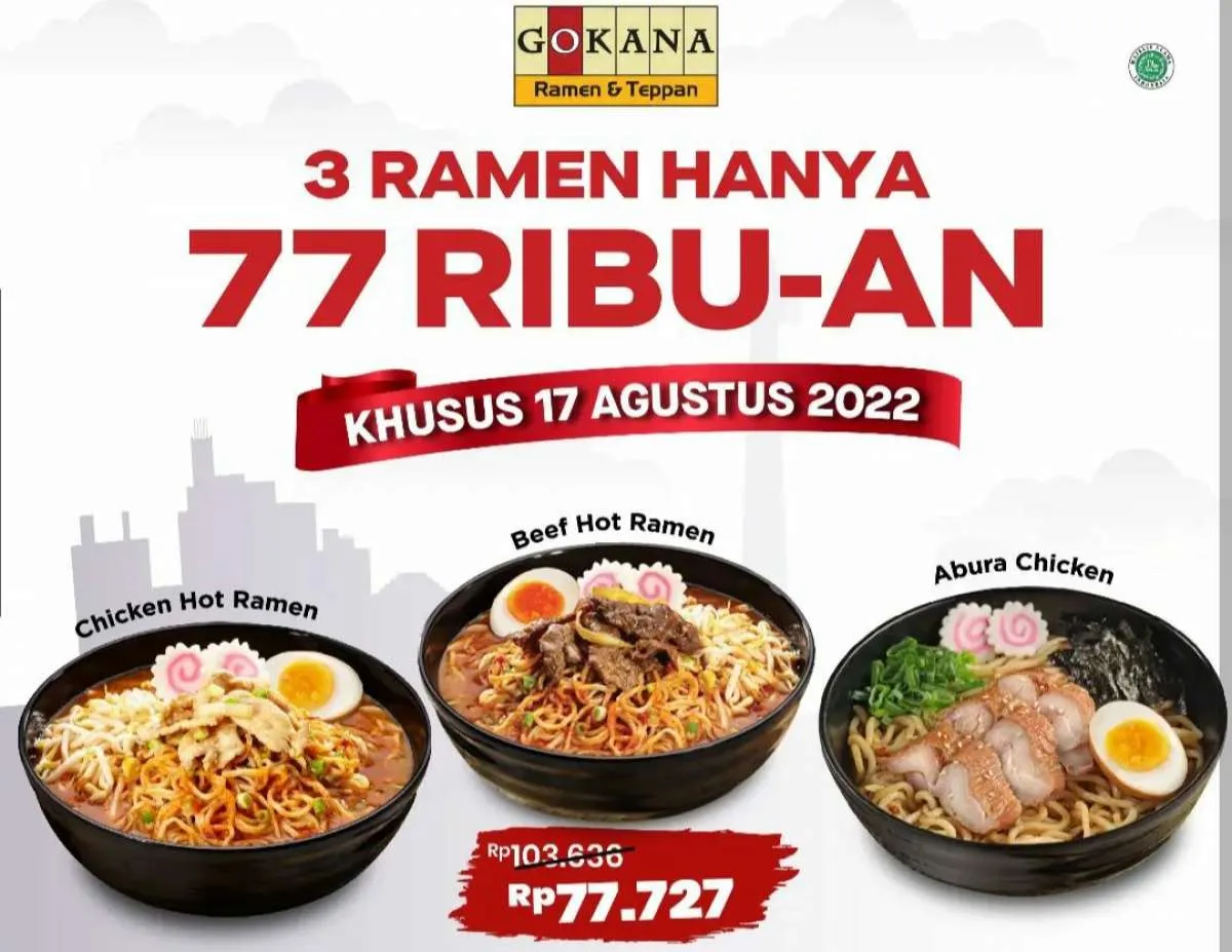Khusus Besok! Promo Gokana 17 Agustus 2022 Borong 3 Ramen Cuma Rp 77.000