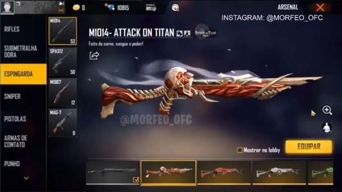 Penasaran? Ini bocoran skin Shotgun Titan kolaborasi Attack on Titan x Free Fire