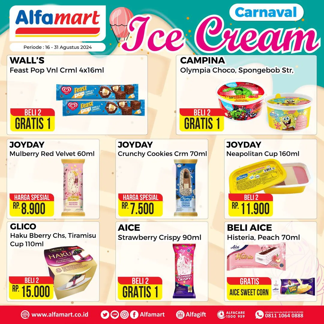 Promo Alfamart Carnaval Ice Cream Periode 16-31 Agustus 2024