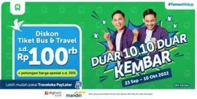 Promo Traveloka 10.10, Nikmati Diskon Tiket Bus & Travel s.d Rp 100.000 