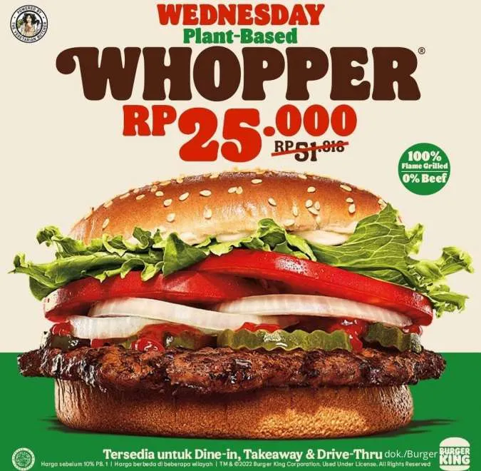 Promo Terbaru Burger King Setiap Rabu: Ada diskon Plant-based Whopper