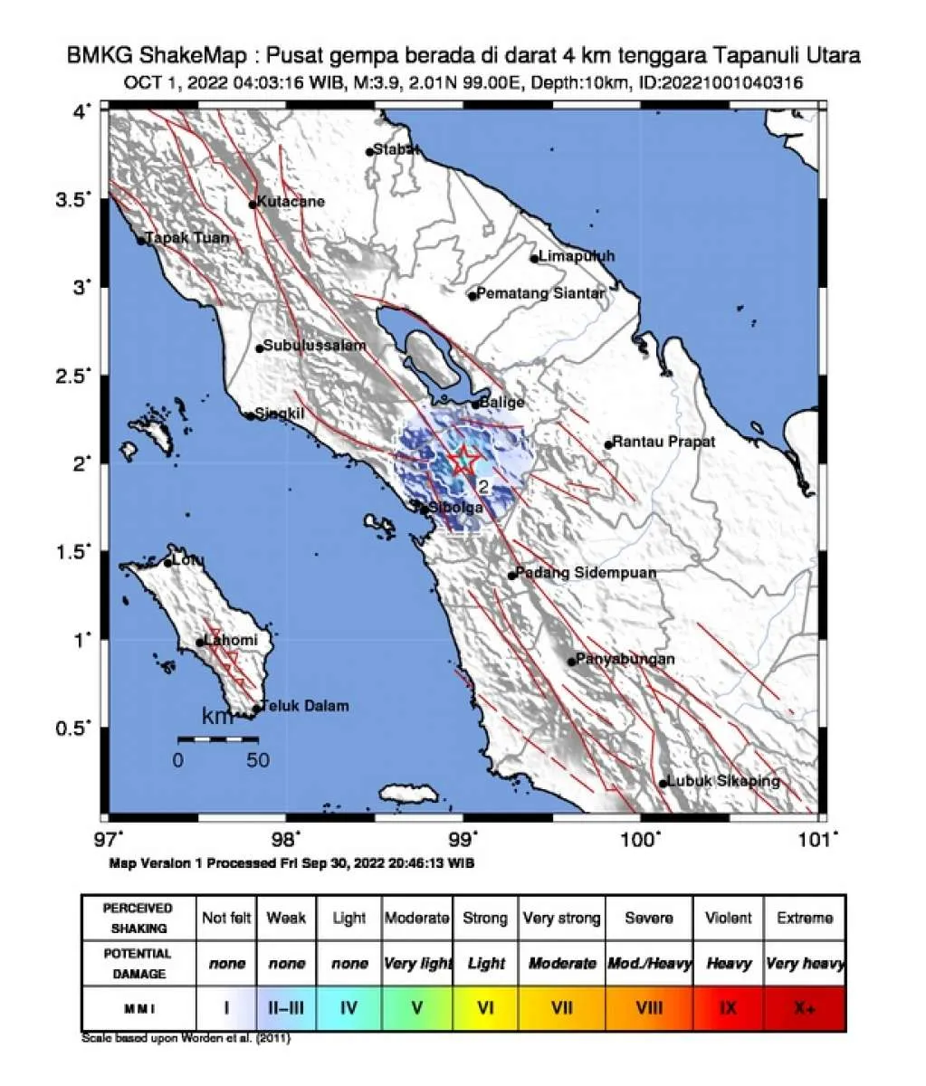 Korban Gempa Bumi Magnitudo 6,0 di Tapanuli Utara Sabtu 1 Oktober, 1 Orang Meninggal