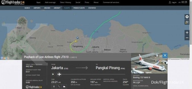 Pesawat Lion Air JT-610 rute Jakarta-Pangkal Pinang hilang kontak