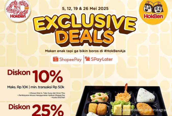 Promo HokBen dengan ShopeePay & SpayLater 19 Mei 2025, Diskon Maksimal Rp 100.000