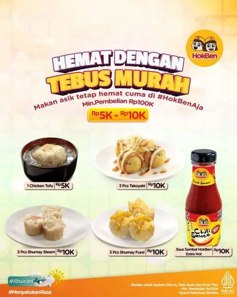 Promo HokBen Hemat dengan Tebus Murah Rp 5.000-Rp 10.000
