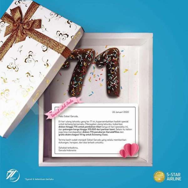 Peringati HUT ke-71, Garuda Indonesia Hadirkan Penawaran Diskon Tiket Hingga 71 Persen