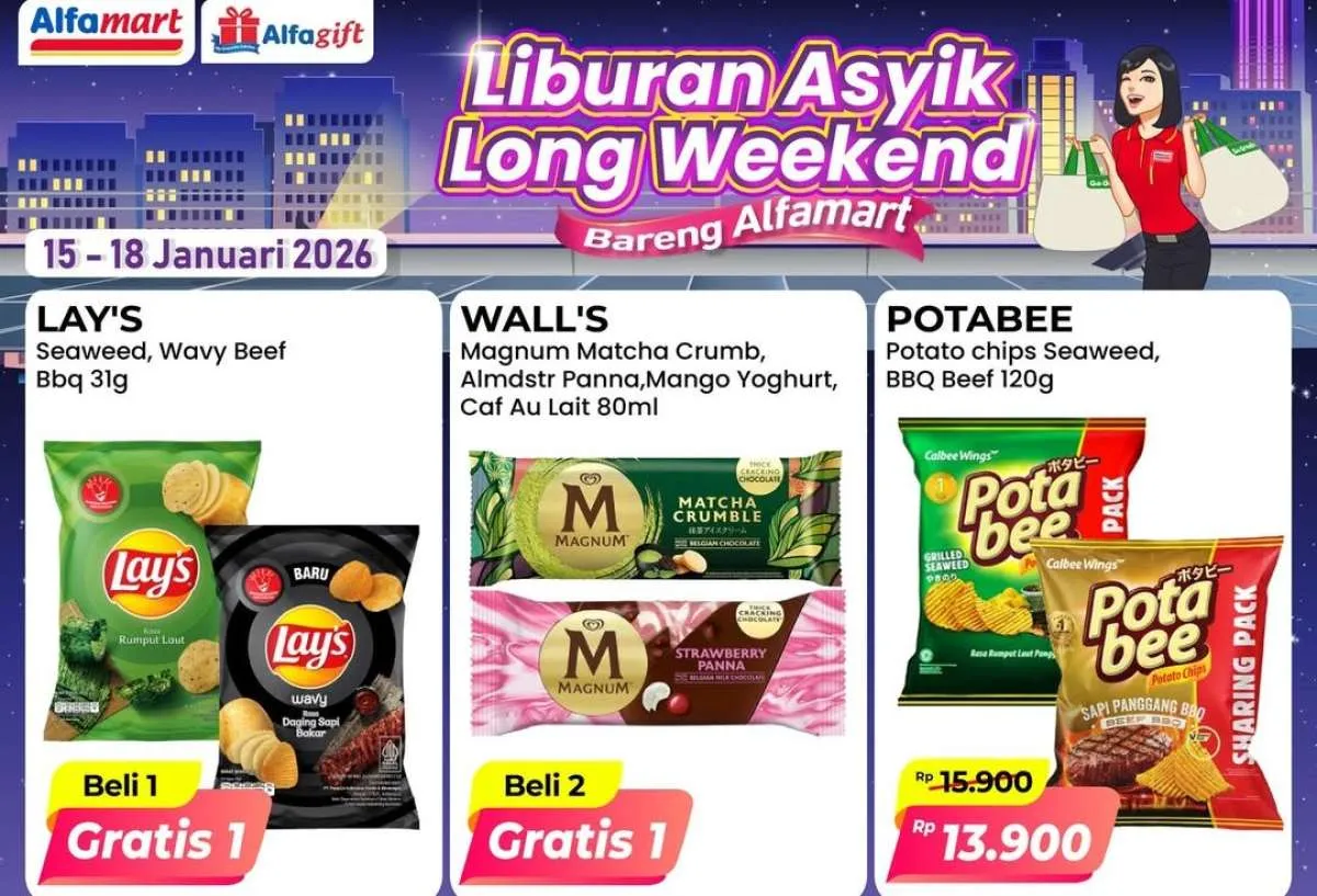 Promo Alfamart Long Weekend 15-18 Januari 2026, Ada Lay's Beli 2 Gratis 1