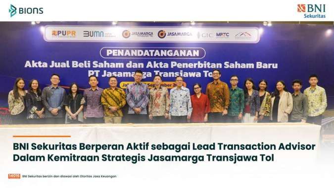 BNI Sekuritas Jadi Lead Transaction Advisor dalam Kemitraan Jasamarga Transjawa Tol