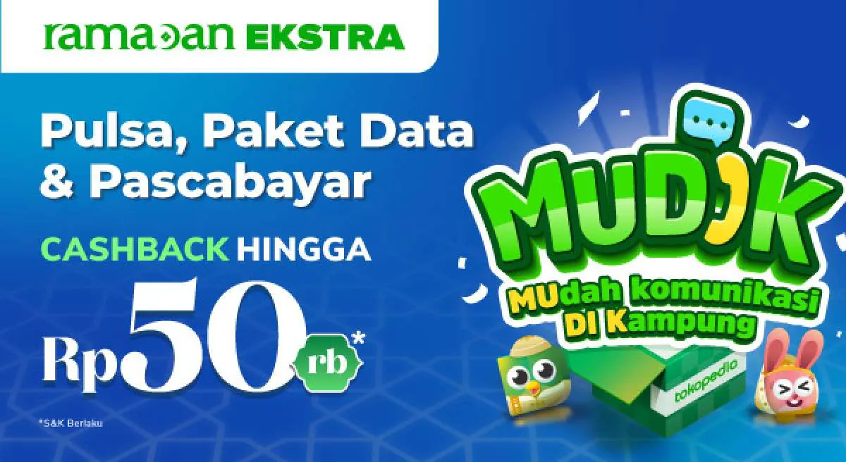 Promo Tokopedia Spesial Mudik Lebaran, Beli Pulsa-Paket Data Cashback Rp50.000