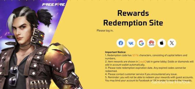Web Garena Rewards Redemption Site untuk klaim kode redeem FF