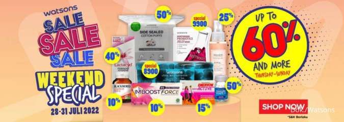 Promo Watsons Weekend Special Diskon s/d 60% Periode 28-31 Juli 2022