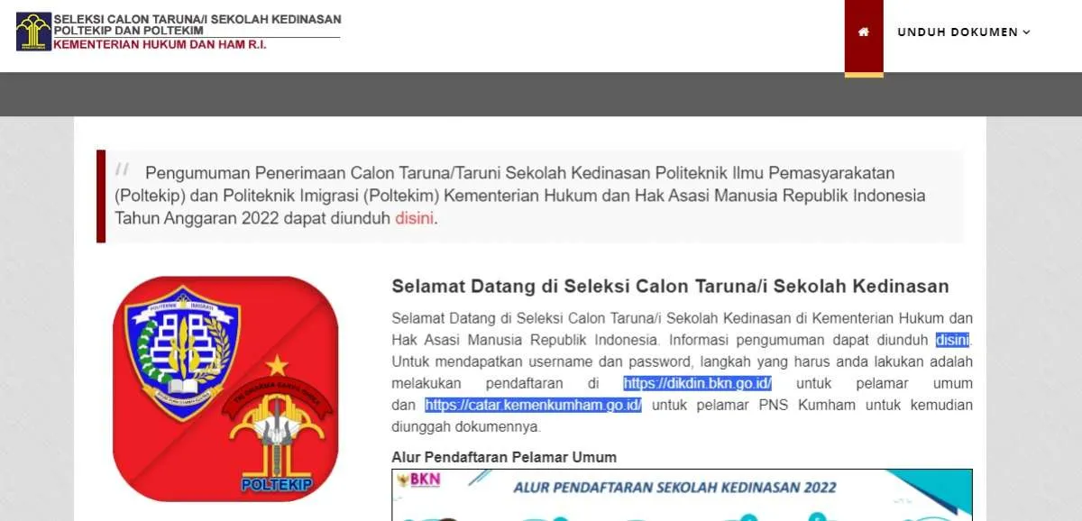 Persyaratan Pendaftaran Sekolah Kedinasan Kemenkumham Tahun 2022 dan Kuota Formasinya