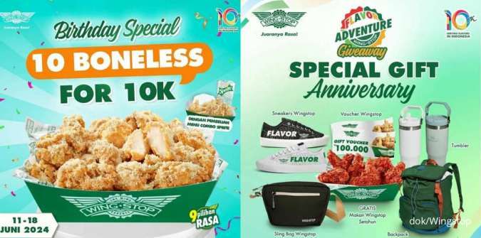 Promo Birthday Special Wingstop Ada 10 Boneless Rp 10.000, Edisi 11-18 Juni 2024