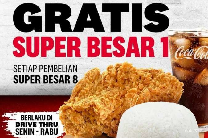 Promo KFC di Bulan Februari 2023, Tiap Senin-Rabu Gratis Super Besar 1 via Drive Thru