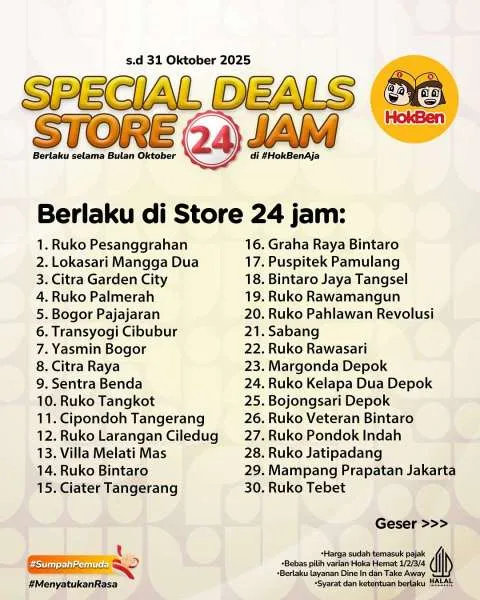 Promo HokBen Special Deals Oktober 24 Jam
