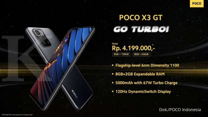 Harga HP POCO X3 GT di Indonesia hanya Rp 4 jutaan, didukung 5G dan RAM 8GB