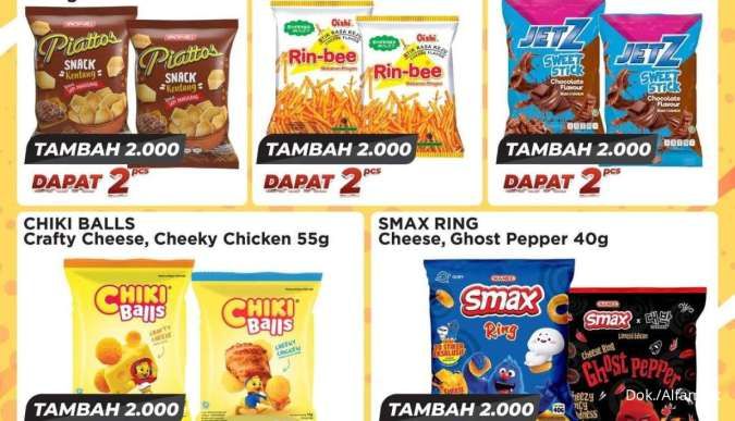 Promo Alfamart Snack Fair 1-15 Agustus 2024, Chiki-Piattos Tambah Rp 2.000 Dapat 2