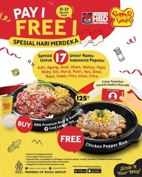 Promo Pepper Lunch Spesial Hari Merdeka Pay 1 Free 1