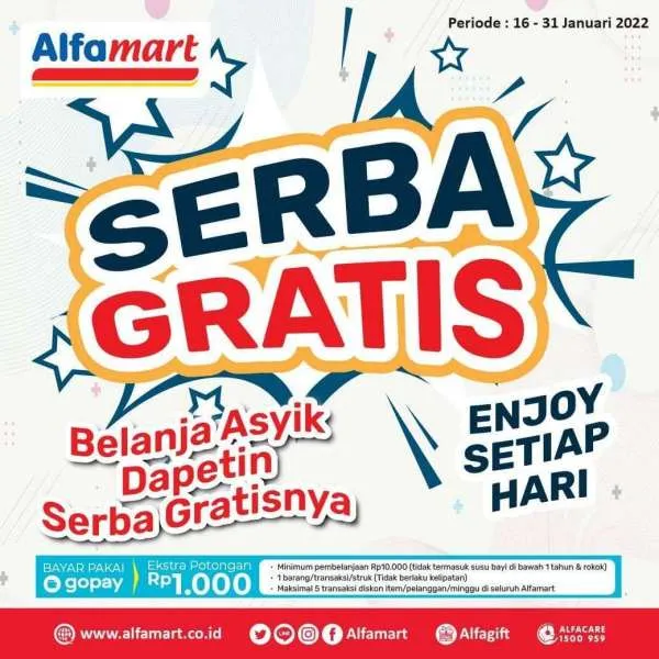 Promo Alfamart Serba Gratis 16-31 Januari 2022, Dapatkan Aneka Produk Beli 1 Gratis 1