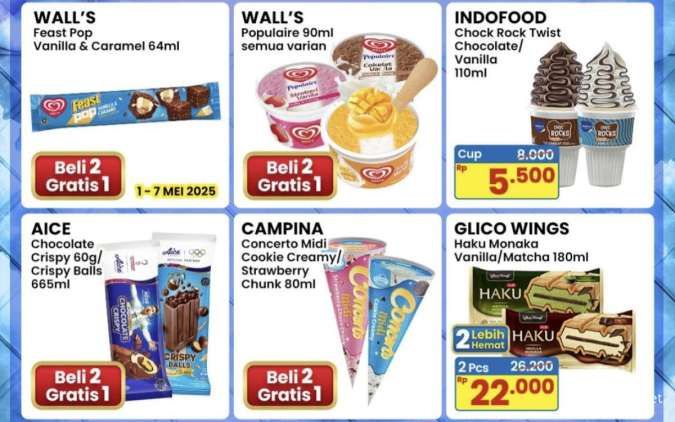 Promo Es Krim Indomaret 1-14 Mei 2025: Beli 2 Gratis 1 Aice, Campina, dan Wall's