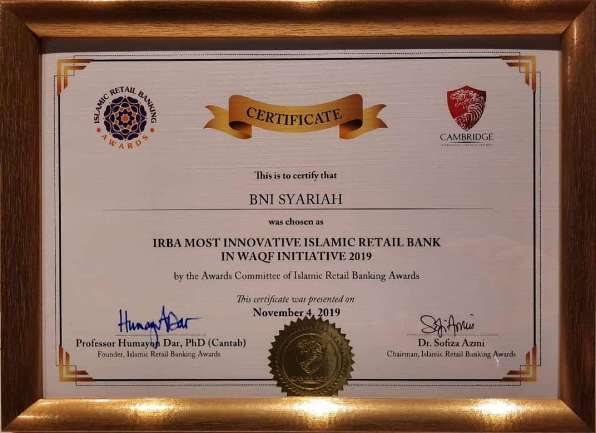 Kembangkan Platform Digital Wakaf Hasanah, BNI Syariah Raih Most Innovative Waqf Initiative 2019