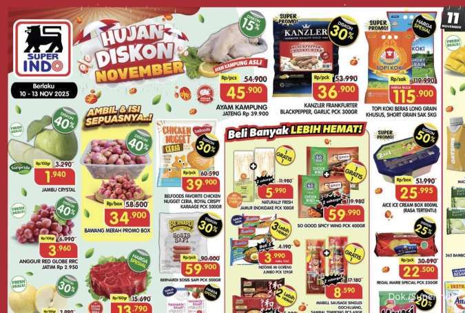 Promo Weekday Superindo & Hypermart 10-13 November 2025, Diskon 50%-Beli 1 Gratis 1