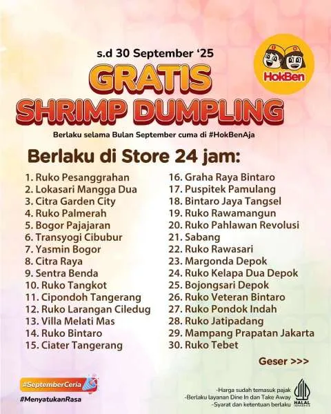 Lokasi Promo HokBen Gratis Shrimp Dumpling September