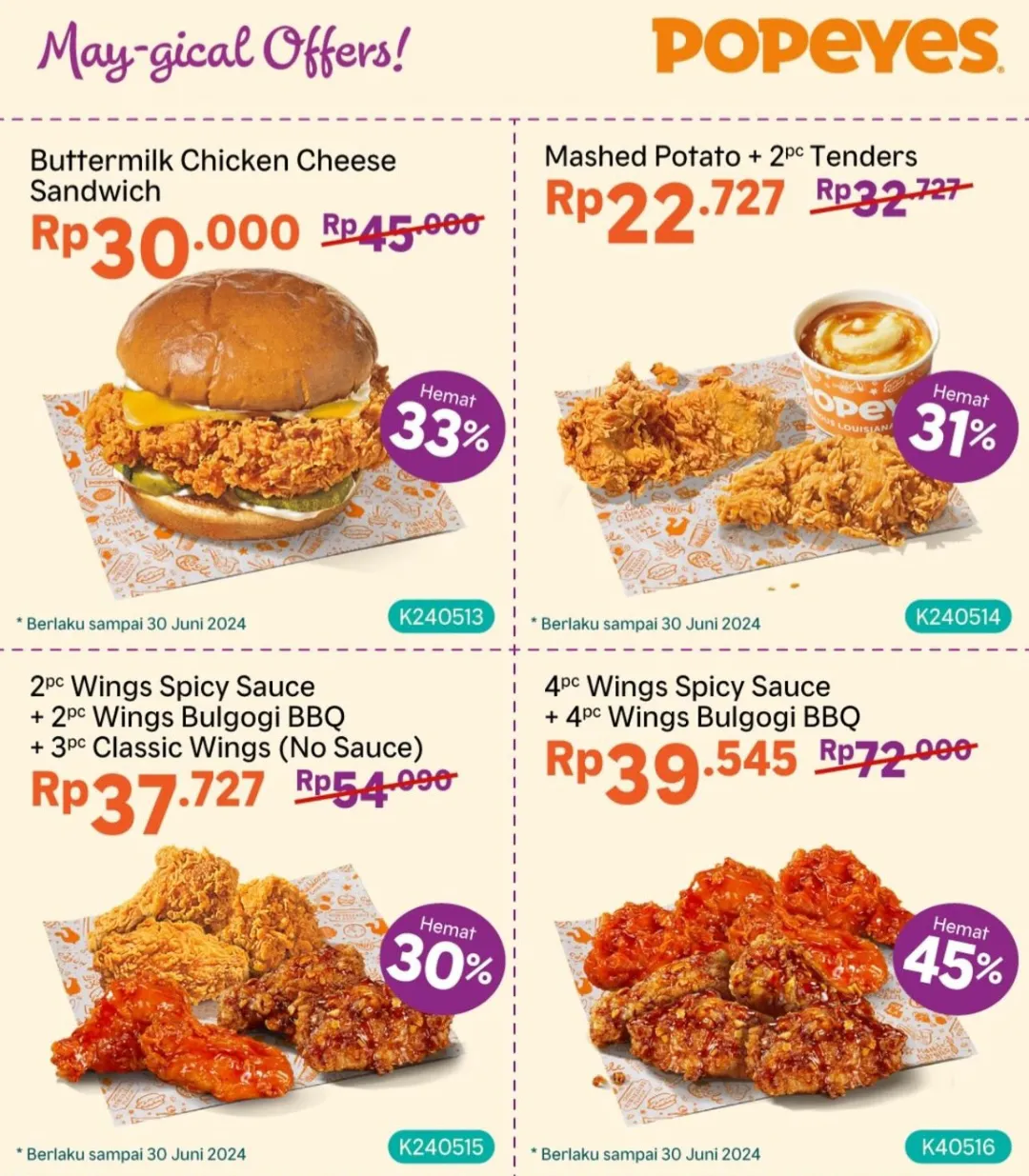 Promo popeyes voucher kupon diskon mei-juni 2024