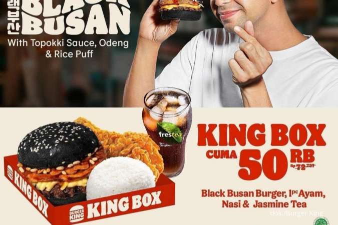 Promo Baru Burger King 2022, Paket King Box Isi Burger Hitam, Ayam, Nasi, dan Tea