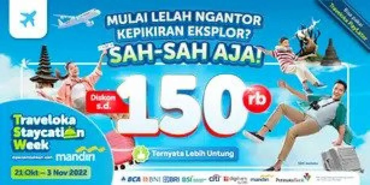 Promo Traveloka Staycation Week s.d 3 Nov 2022, Diskon Tiket Pesawat s.d Rp150.000