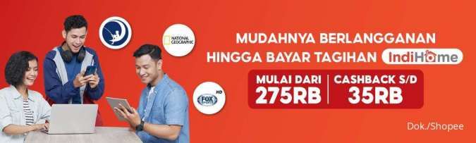 Promo IndiHome di Shopee, Bayar Tagihan Dapat Cashback Rp35.000