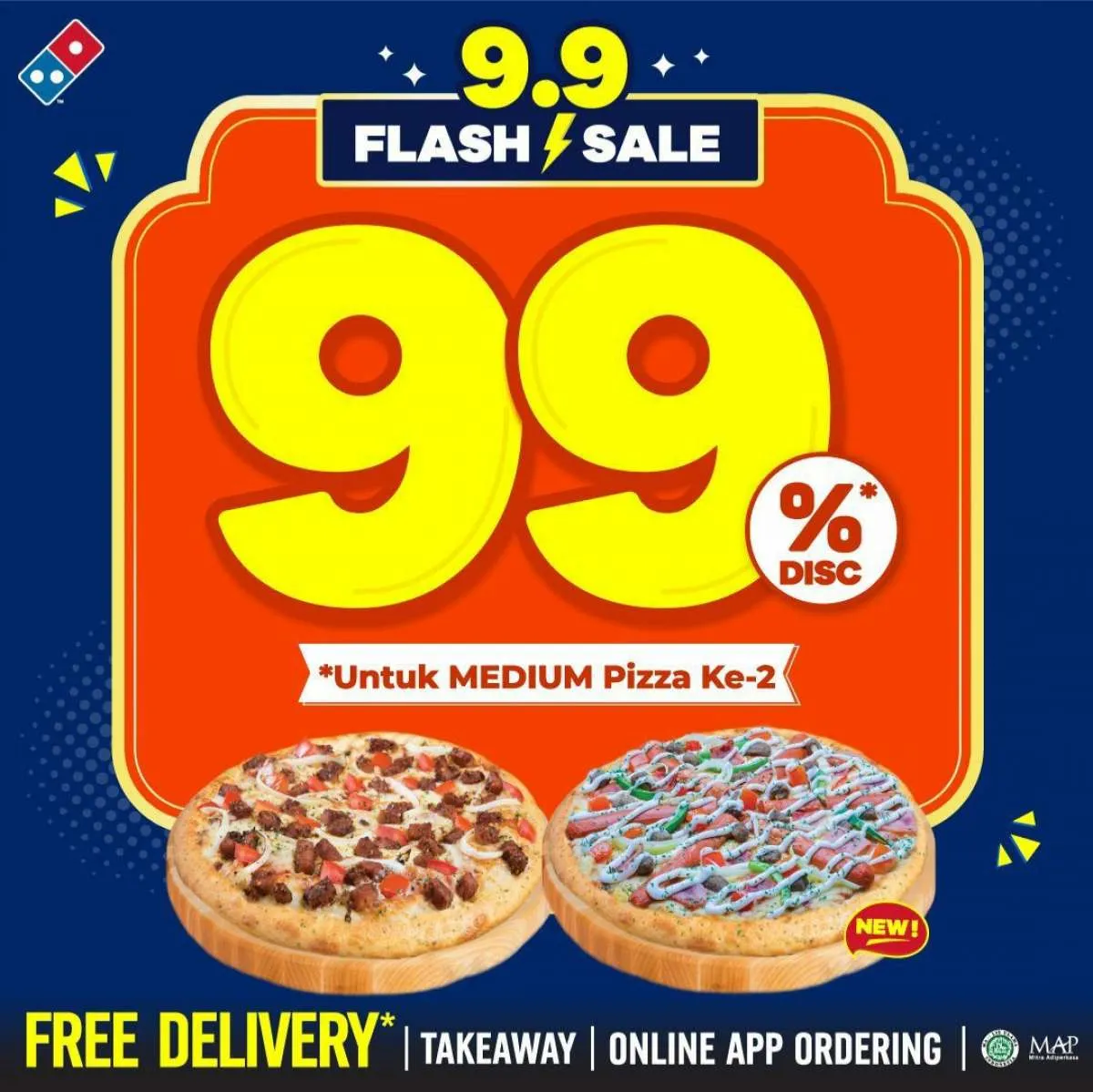 Flash Sale 9.9 Dominos Pizza Diskon 99% untuk Pembelian Medium Pizza Ke-2