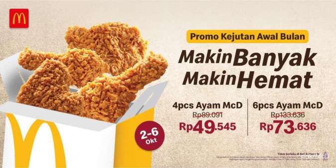 Promo McD 2-6 Oktober 2024, Kejutan Awal Bulan Pesan 4 Ayam Rp 49.545