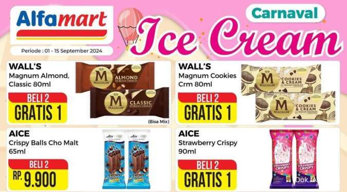 Promo Alfamart Carnaval Ice Cream 1-15 September 2024, Es Krim Magnum Beli 2 Gratis 1