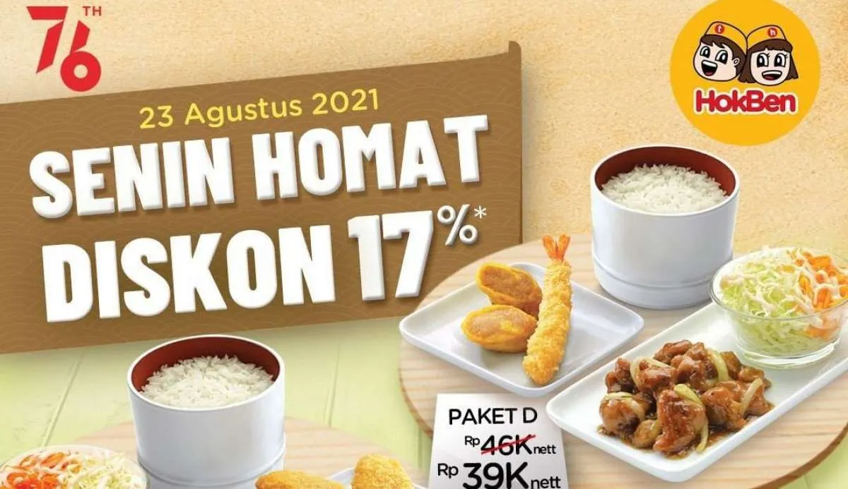 Terbaru! Promo HokBen dengan diskon 17%, menu Senin Homat 23 Agustus 2021