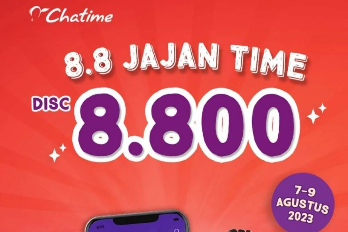 Promo 8.8 Chatime 7-9 Agustus 2023, Jajan Time Chatime Diskon Rp 8.800