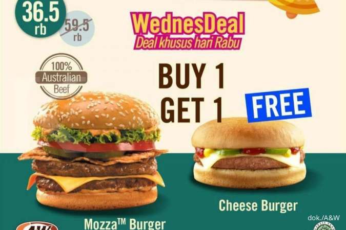 Promo A&W 15 Desember 2021, Rabu WednesDeal Beli 1 Gratis 1 Burger Jumbo Rp 36.500