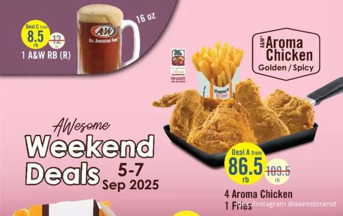 Promo A&W Weekend Deals 5-7 September, Beli Paket Ayam Gratis 2 Menu Spesial
