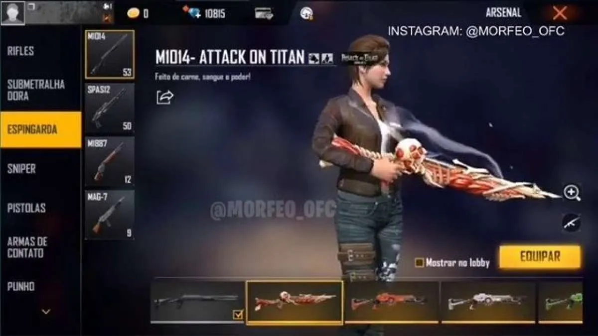 Bocoran skin Shotgun Titan kolaborasi Attack on Titan x Free Fire, yuk intip