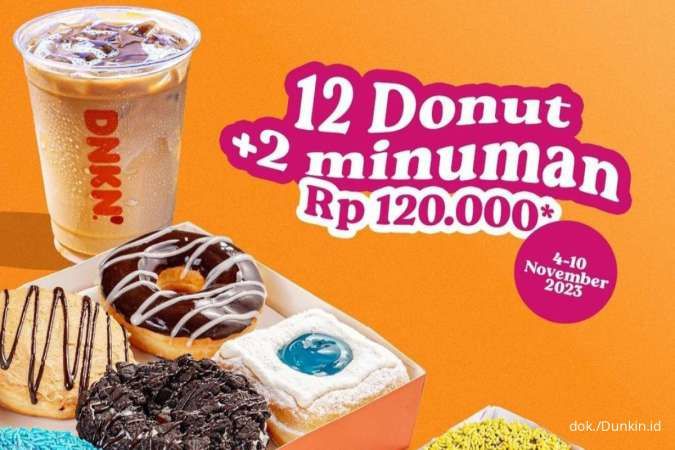 Promo Dunkin 4-10 November 2023, Diskon 12 Donut dan 2 Minuman untuk Umum