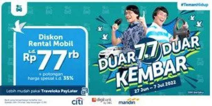 Manfaatkan Diskon Traveloka 7.7 Rental Mobil s.d Rp 77.000 + Potongan Spesial 35%